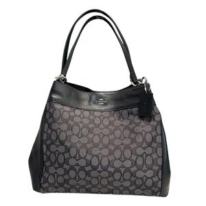 COACH Lexy Classic Black Signature Canvas Shoulder Bag Leather Purse F57612 Y2K